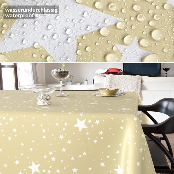Weihnachtstischdecke Wachstuch Tischdecke Tischdecke Weihnachten abwaschbar Stern Motiv Beige – 90x130cm, Schnittkante