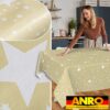 Weihnachtstischdecke Wachstuch Tischdecke Tischdecke Weihnachten abwaschbar Stern Motiv Beige – 90x130cm, Schnittkante