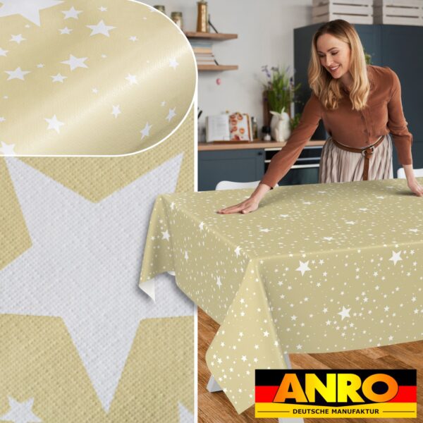 Weihnachtstischdecke Wachstuch Tischdecke Tischdecke Weihnachten abwaschbar Stern Motiv Beige – 90x130cm, Schnittkante