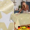 Weihnachtstischdecke Wachstuch Tischdecke Tischdecke Weihnachten abwaschbar Stern Motiv Beige – 180x100cm, Schnittkante