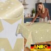 Weihnachtstischdecke Wachstuch Tischdecke Tischdecke Weihnachten abwaschbar Stern Motiv Beige – 120x140cm, mit Saum (Eingefasst)