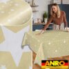 Weihnachtstischdecke Wachstuch Tischdecke Tischdecke Weihnachten abwaschbar Stern Motiv Beige – 120x140cm, mit Saum (Eingefasst)