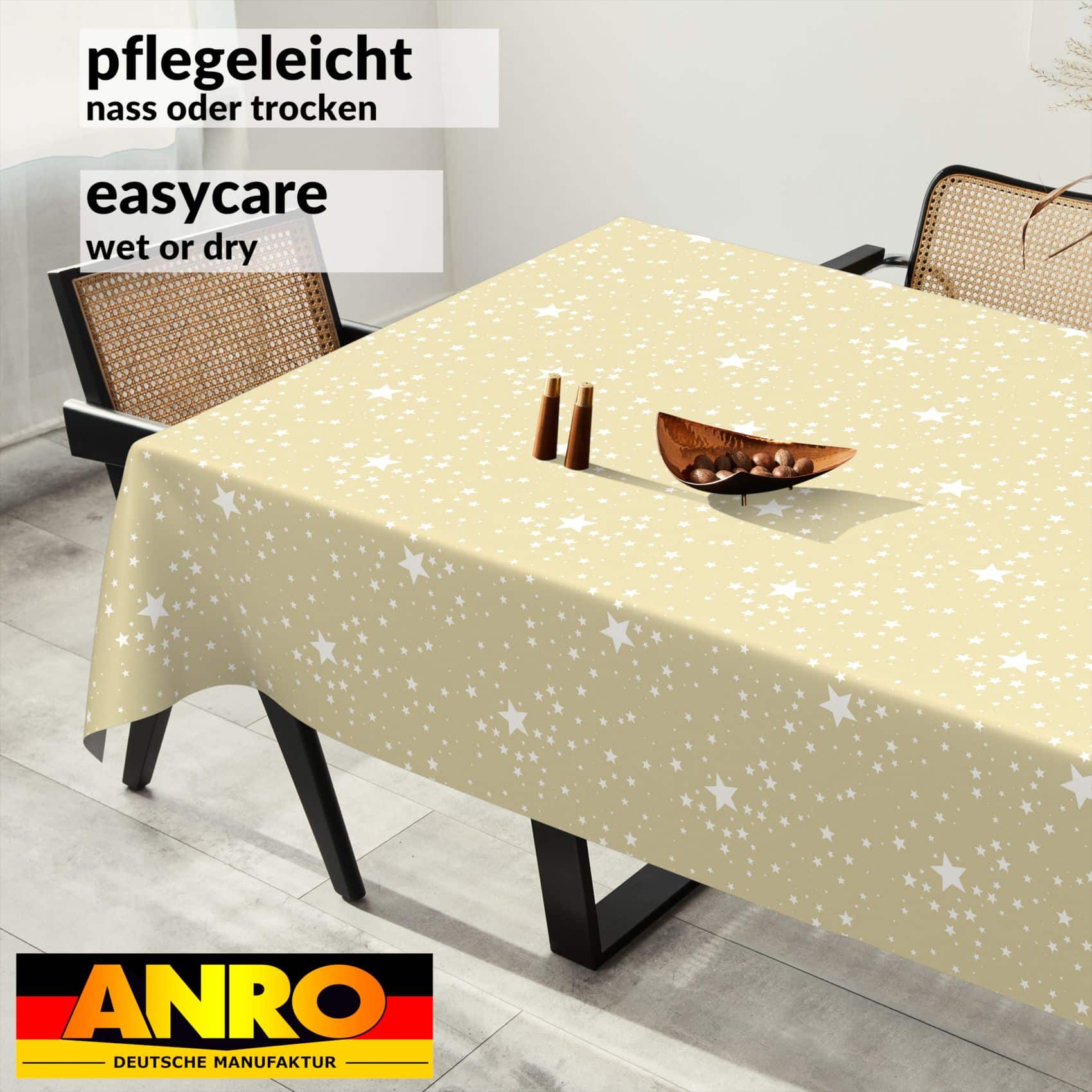 Weihnachtstischdecke Wachstuch Tischdecke Tischdecke Weihnachten abwaschbar Stern Motiv Beige – 2000x140cm (20m), Schnittkante
