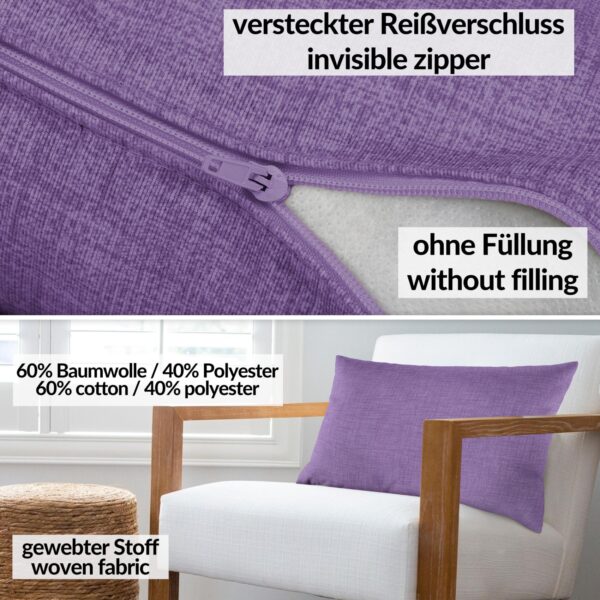 Kissenbezüge Leinenoptik Sofakissen Dekokissen 4 Größen mit & ohne Füllung Lila – 30x50cm, ohne Füllung