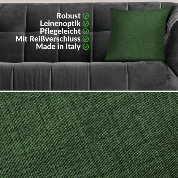 Kissenbezüge Leinenoptik Sofakissen Dekokissen 4 Größen mit & ohne Füllung Tannengrün – 40x40cm, ohne Füllung