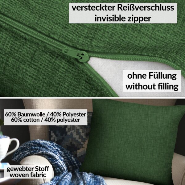 Kissenbezüge Leinenoptik Sofakissen Dekokissen 4 Größen mit & ohne Füllung Tannengrün – 40x40cm, ohne Füllung