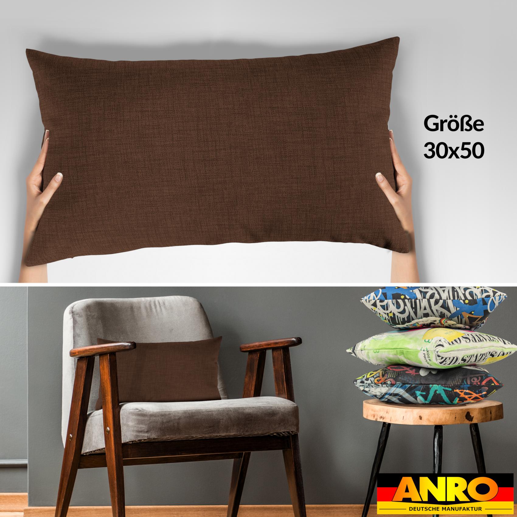 Kissenbezüge Leinenoptik Sofakissen Dekokissen 4 Größen mit & ohne Füllung Dunkelbraun – 30x50cm, ohne Füllung