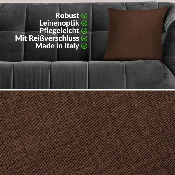 Kissenbezüge Leinenoptik Sofakissen Dekokissen 4 Größen mit & ohne Füllung Dunkelbraun – 40x40cm, ohne Füllung