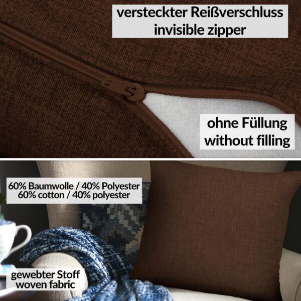 Kissenbezüge Leinenoptik Sofakissen Dekokissen 4 Größen mit & ohne Füllung Dunkelbraun – 40x40cm, ohne Füllung