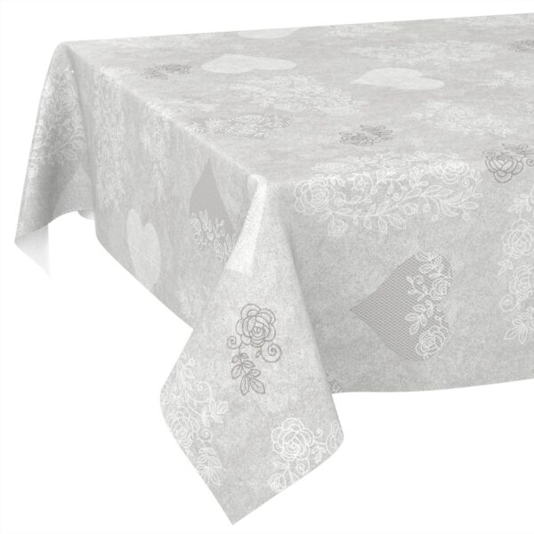 Wachstischdecke Wachstuch Tischdecke Wachstuch Meterware Tischdecke abwaschbar Gartentischdecke Herz Liebe Grau – 90x130cm, Schnittkante