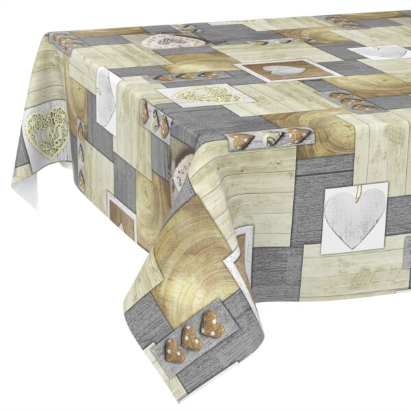 Wachstischdecke Wachstuch Tischdecke Wachstuch Meterware Tischdecke abwaschbar Gartentischdecke Holz Herz – 90x130cm, Schnittkante