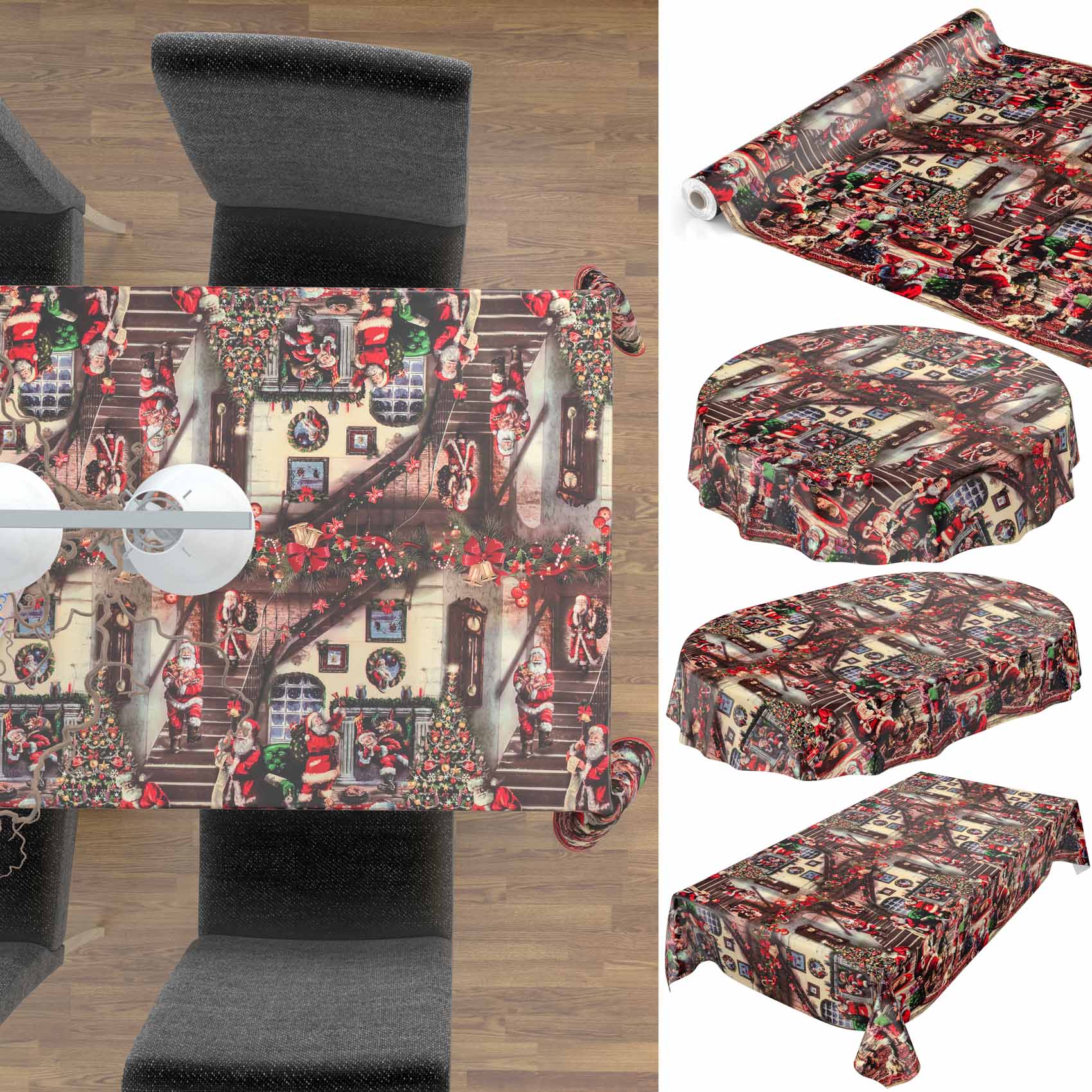 D0025D_10_52_2 Tischdecke Weihnachten Geschenk Weihnachtsman abwischbar Wachstuch Wachstuchtischdecke – Oval 240x140cm, Schnittkante