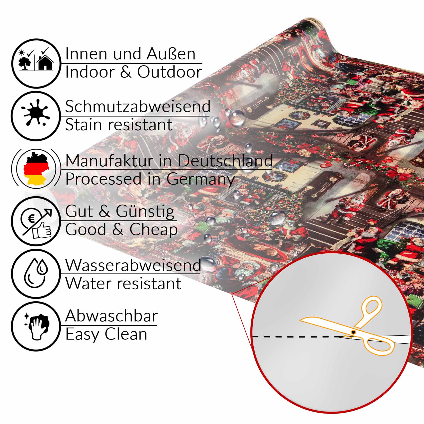 D0025D_32 Tischdecke Weihnachten Geschenk Weihnachtsman abwischbar Wachstuch Wachstuchtischdecke – 1000x140cm (10m), Schnittkante