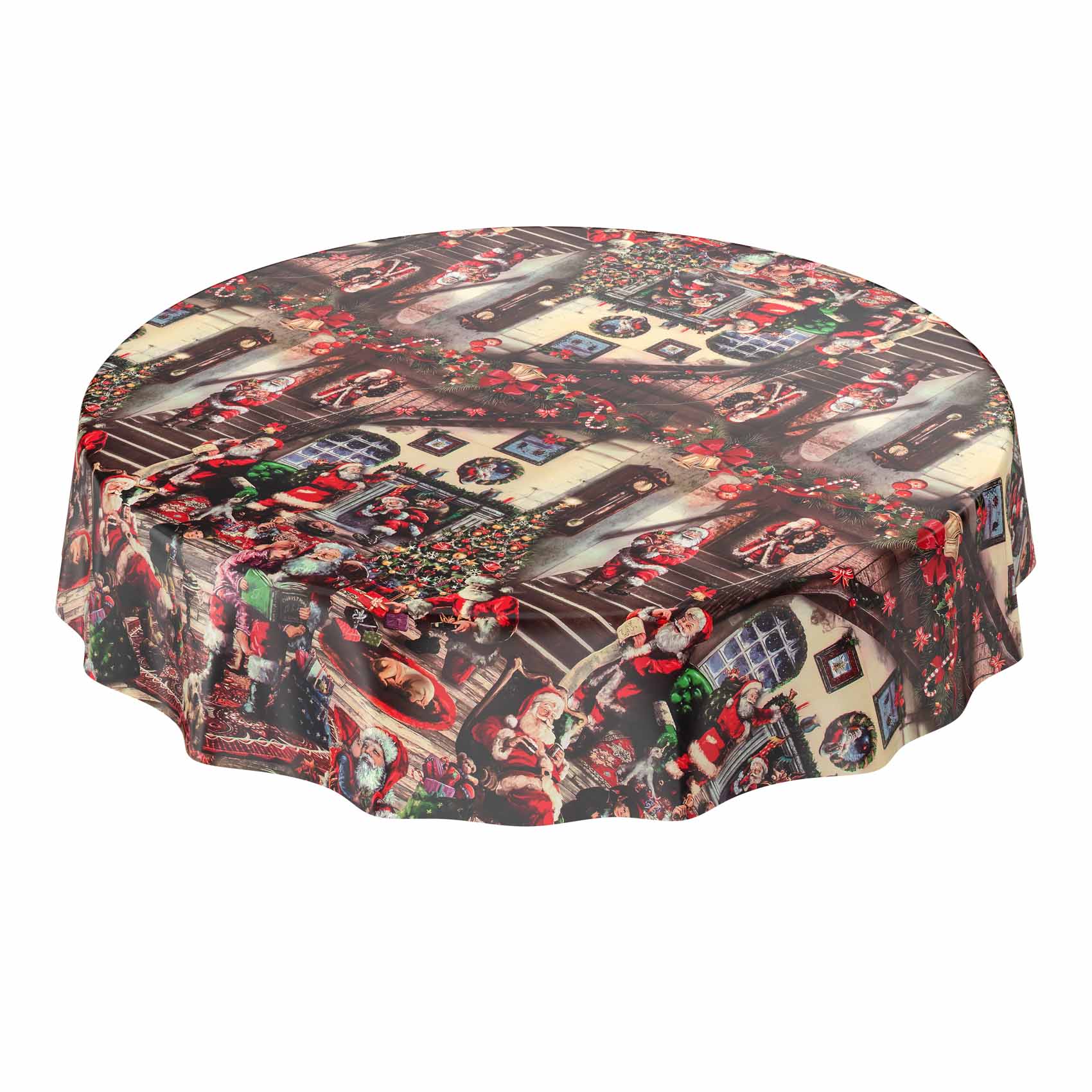 D0025D_50 Tischdecke Weihnachten Geschenk Weihnachtsman abwischbar Wachstuch Wachstuchtischdecke – Rund 100cm, Schnittkante