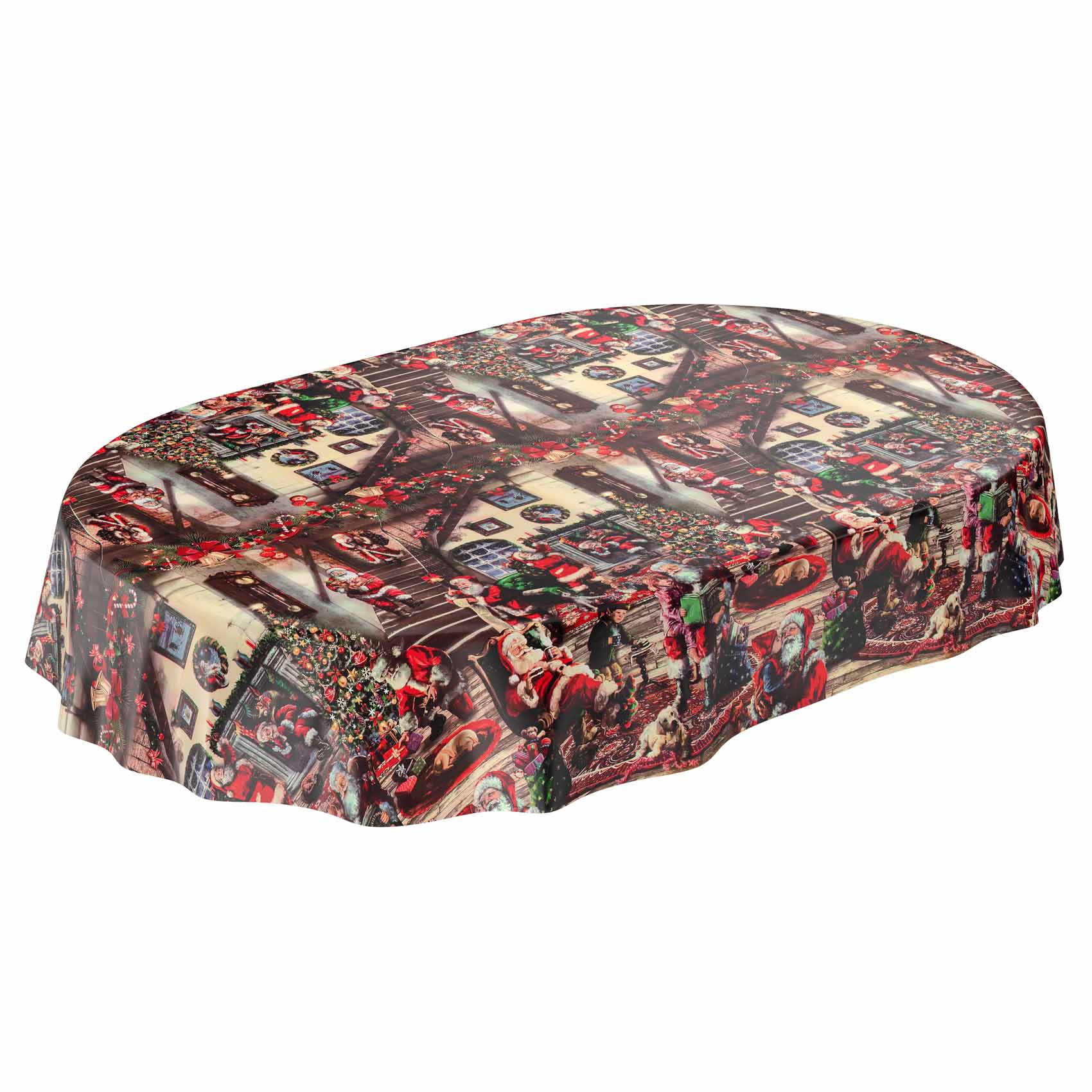 D0025D_51 Tischdecke Weihnachten Geschenk Weihnachtsman abwischbar Wachstuch Wachstuchtischdecke – Oval 240x140cm, Schnittkante