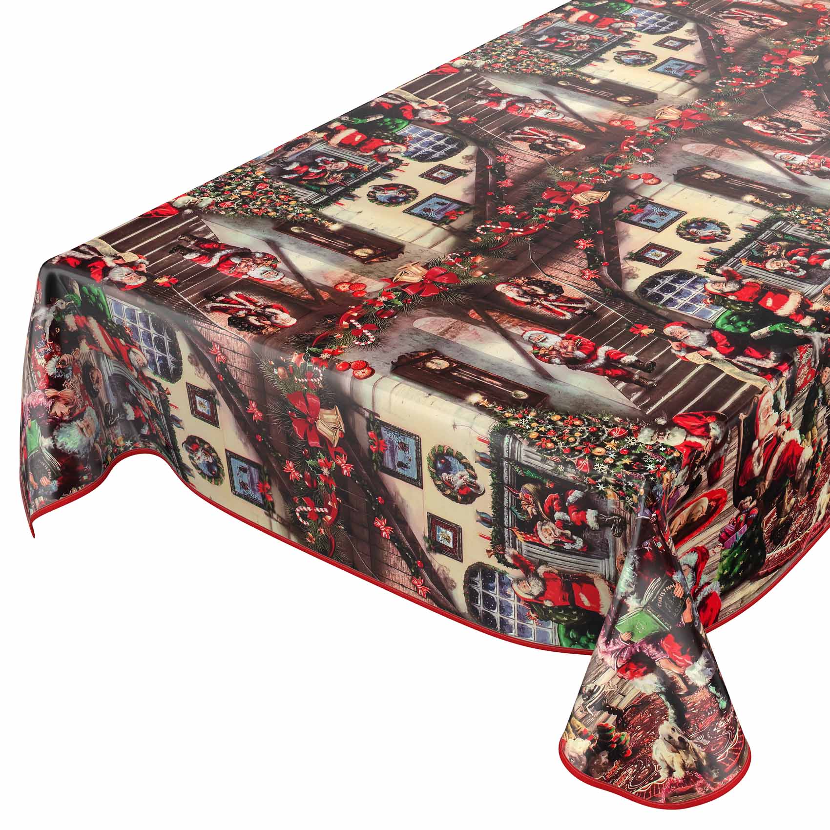 D0025D_52B Tischdecke Weihnachten Geschenk Weihnachtsman abwischbar Wachstuch Wachstuchtischdecke – 140x140cm, Paspelband (Eingefasst)