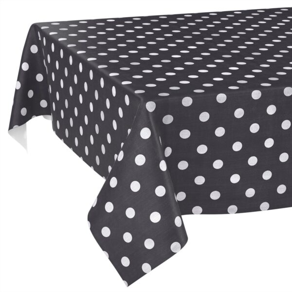 Wachstischdecke Wachstuch Tischdecke Wachstuch Meterware Tischdecke abwaschbar Gartentischdecke Punkte Dunkelgrau – 90x130cm, Schnittkante