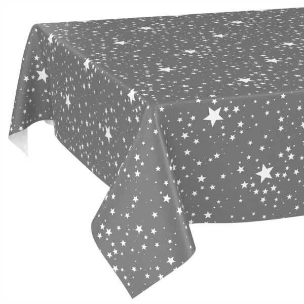 Weihnachtstischdecke Wachstuch Tischdecke Weihnachten abwaschbar Stern Motiv Grau – 90x130cm, Schnittkante
