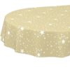 Weihnachtstischdecke Wachstuch Tischdecke Tischdecke Weihnachten abwaschbar Stern Motiv Beige – Oval 220x140cm, Schnittkante