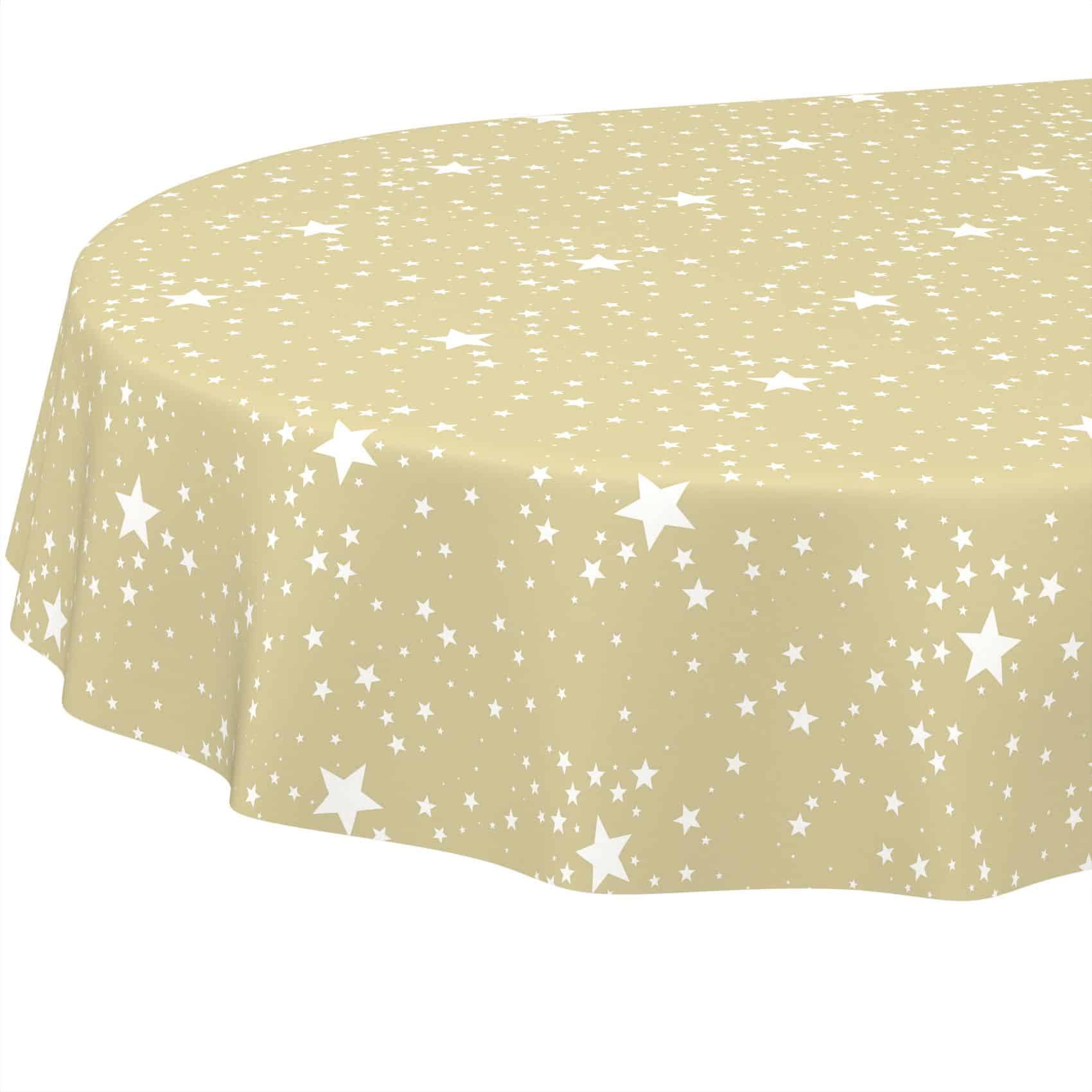 PPH63115E_OV_10 Weihnachtstischdecke Wachstuch Tischdecke Tischdecke Weihnachten abwaschbar Stern Motiv Beige – Oval 160x140cm, Schnittkante