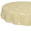 Weihnachtstischdecke Wachstuch Tischdecke Tischdecke Weihnachten abwaschbar Stern Motiv Beige – Rund 120cm, Schnittkante