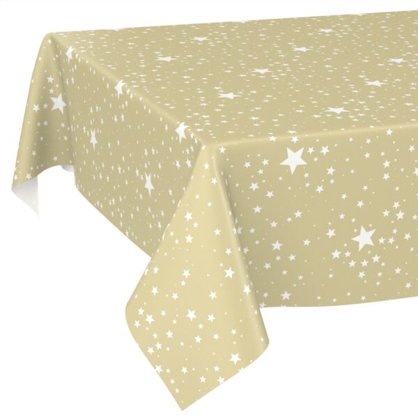Weihnachtstischdecke Wachstuch Tischdecke Tischdecke Weihnachten abwaschbar Stern Motiv Beige – 90x130cm, Schnittkante