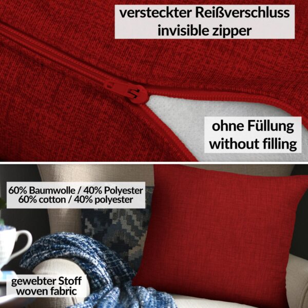Dekokissen Kissenbezüge Kissenhülle Sofakissen Zierkissen mit / ohne Füllkissen Leinenoptik 4 Größen – Rot, 40x40cm ohne Füllung