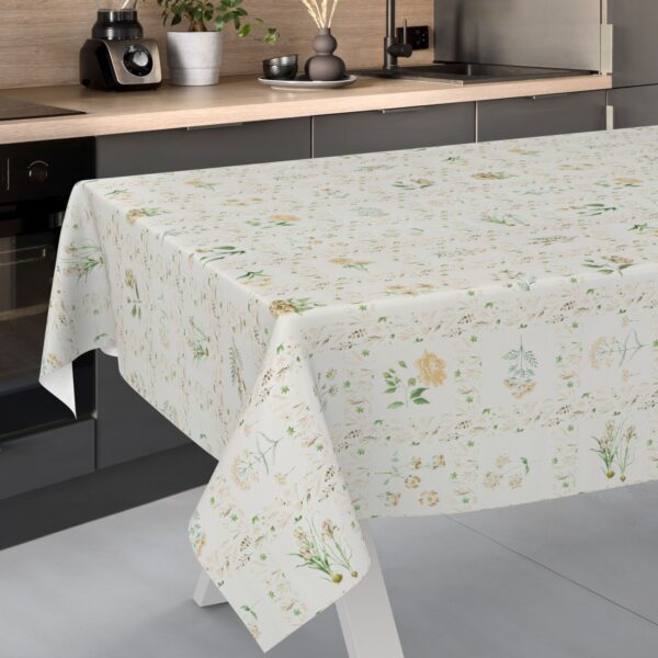 Wachstischdecke Wachstuch Tischdecke Wachstuch Meterware Tischdecke abwaschbar Gartentischdecke Blumenkaro Beige – 90x130cm, Schnittkante