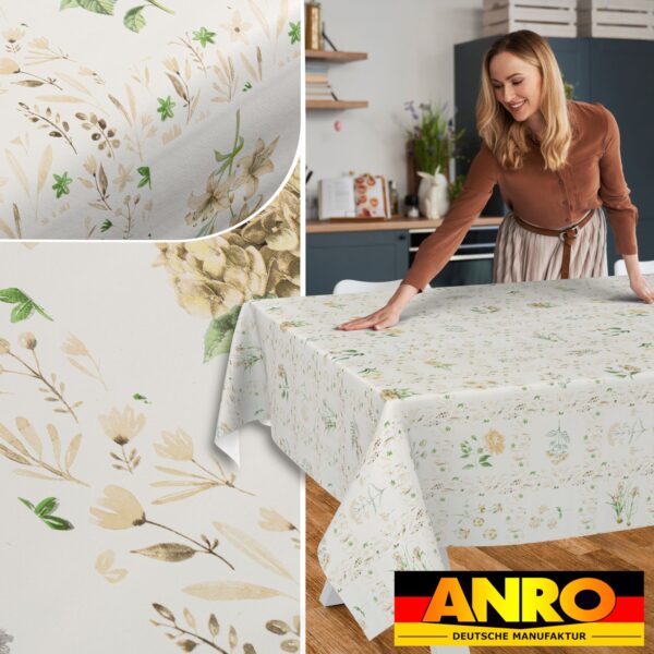 Wachstischdecke Wachstuch Tischdecke Wachstuch Meterware Tischdecke abwaschbar Gartentischdecke Blumenkaro Beige – 90x130cm, Schnittkante