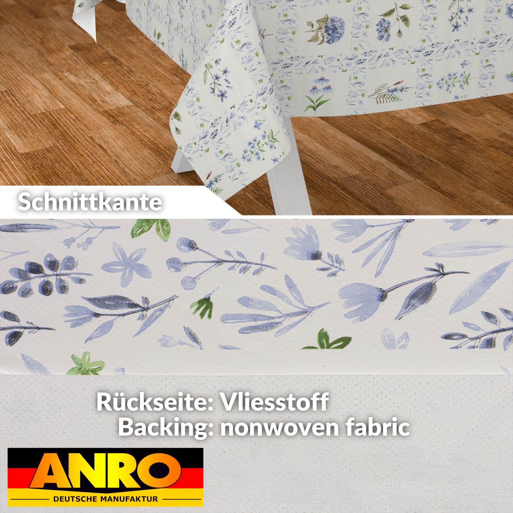 E48320E_SQ_30 Wachstischdecke Wachstuch Tischdecke Wachstuch Meterware Tischdecke abwaschbar Gartentischdecke Blumenkaro Blau – 90x130cm, Schnittkante