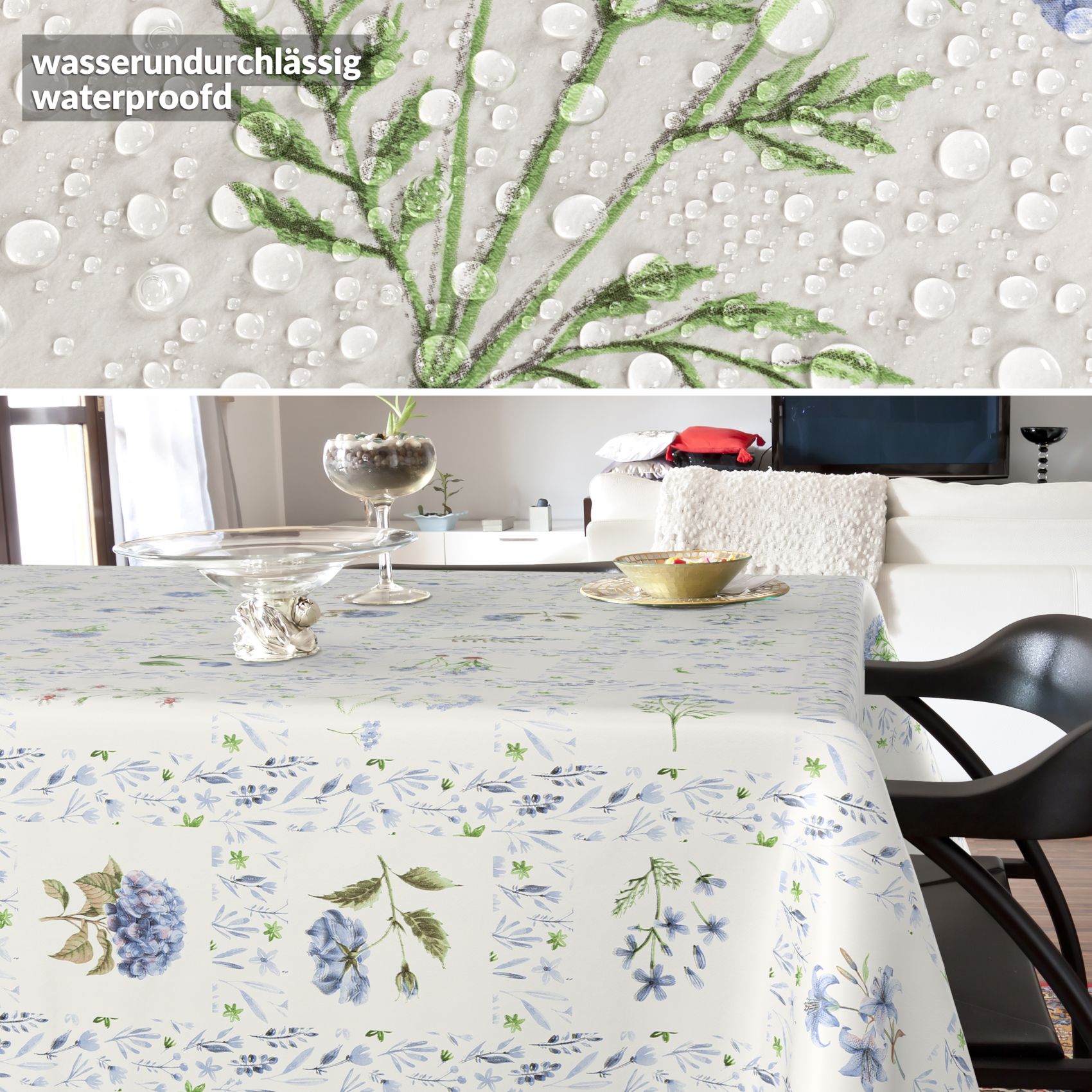 E48320E_SQ_40 Wachstischdecke Wachstuch Tischdecke Wachstuch Meterware Tischdecke abwaschbar Gartentischdecke Blumenkaro Blau – 90x130cm, Schnittkante