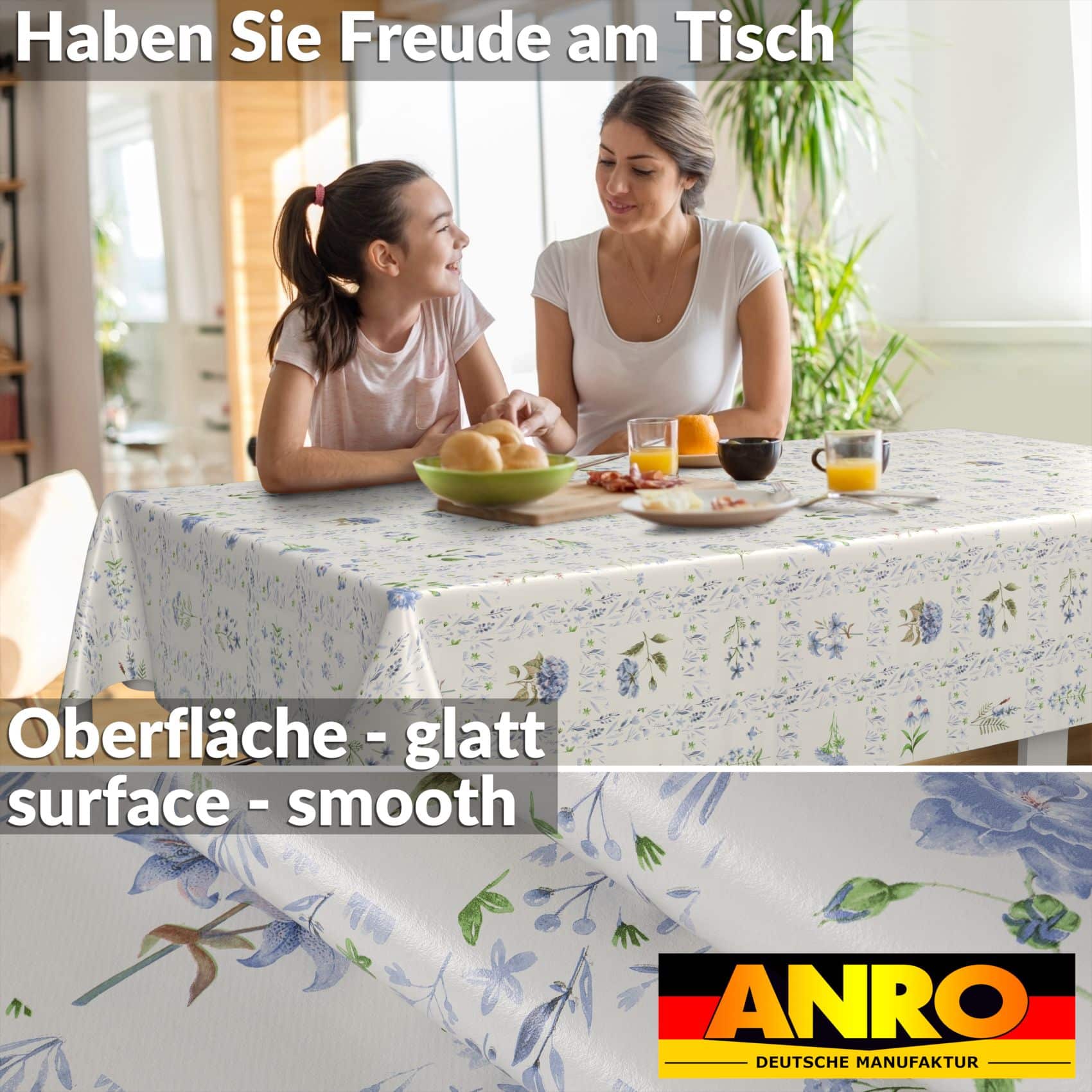 E48320E_SQ_90 Wachstischdecke Wachstuch Tischdecke Wachstuch Meterware Tischdecke abwaschbar Gartentischdecke Blumenkaro Blau – 90x130cm, Schnittkante