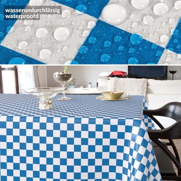 Wachstischdecke Wachstuch Tischdecke Wachstuch Meterware Tischdecke abwaschbar Gartentischdecke Karo Blau – 100x140cm, Schnittkante