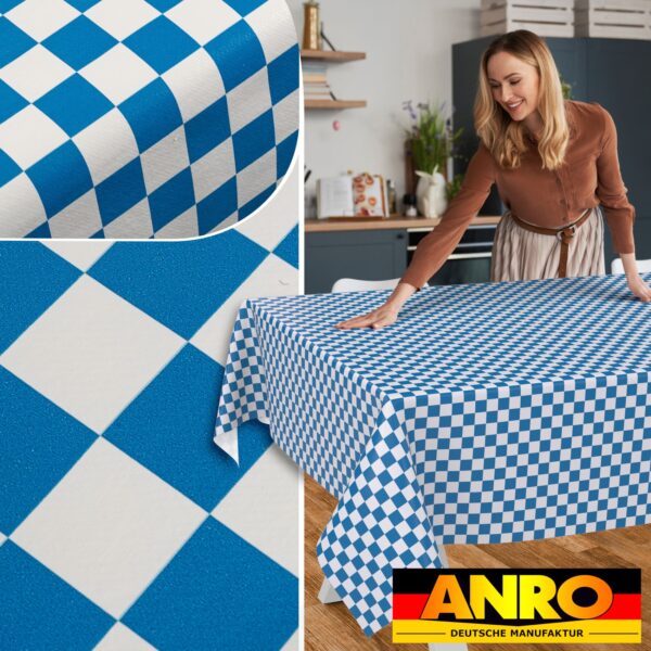 Wachstischdecke Wachstuch Tischdecke Wachstuch Meterware Tischdecke abwaschbar Gartentischdecke Karo Blau – 100x140cm, Schnittkante