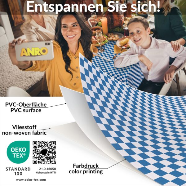 Wachstischdecke Wachstuch Tischdecke Wachstuch Meterware Tischdecke abwaschbar Gartentischdecke Karo Blau – 100x140cm, Schnittkante