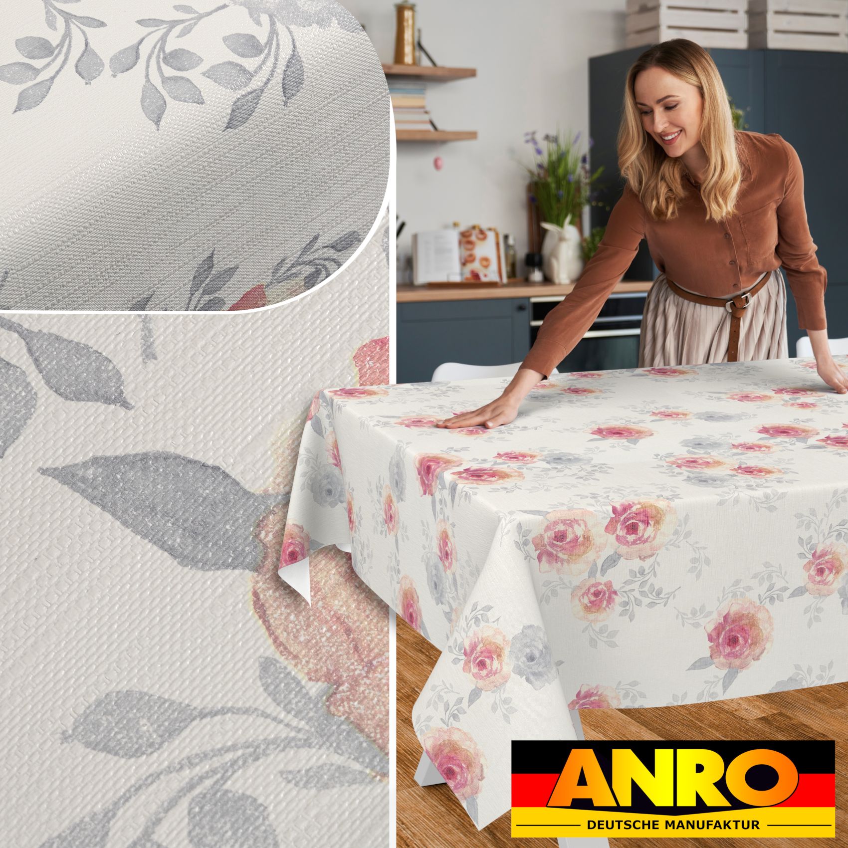 Wachstischdecke Wachstuch Tischdecke Wachstuch Meterware Tischdecke abwaschbar Gartentischdecke Rosen – 90x130cm, Schnittkante