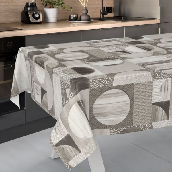 Wachstischdecke Wachstuch Tischdecke Wachstuch Meterware Tischdecke abwaschbar Gartentischdecke Holz Patchwork Grau – 90x130cm, Schnittkante