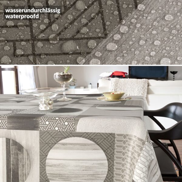 Wachstischdecke Wachstuch Tischdecke Wachstuch Meterware Tischdecke abwaschbar Gartentischdecke Holz Patchwork Grau – 90x130cm, Schnittkante