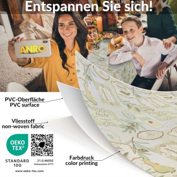 Wachstischdecke Wachstuch Tischdecke Wachstuch Meterware Tischdecke abwaschbar Gartentischdecke Oliven – 90x130cm, Schnittkante
