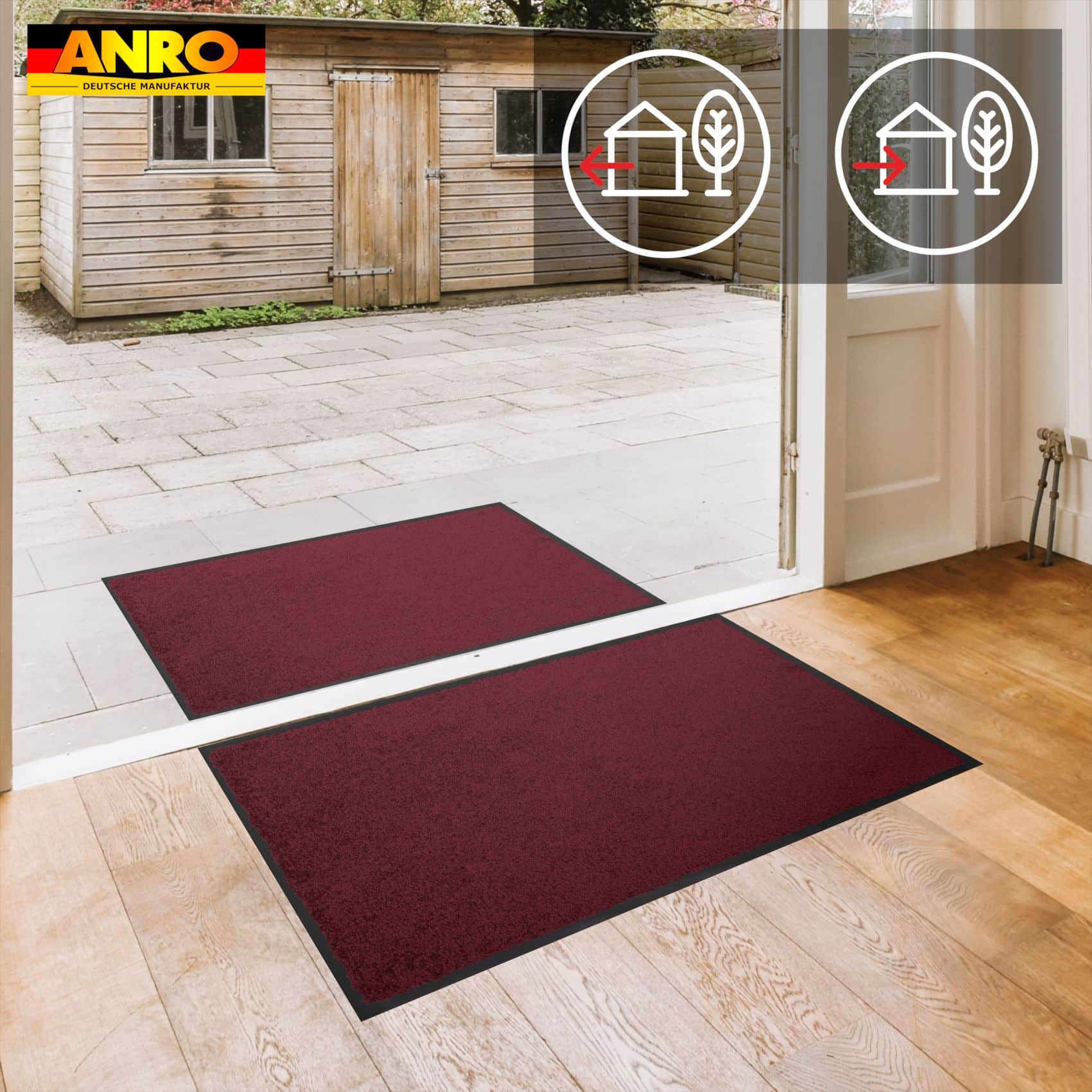 Schmutzfangmatte Fussmatte QUEEN Sauberlaufmatte Schmutzmatte mit Gummirand für innen & außen 5 Größen Bordeaux – 40 x 60 cm