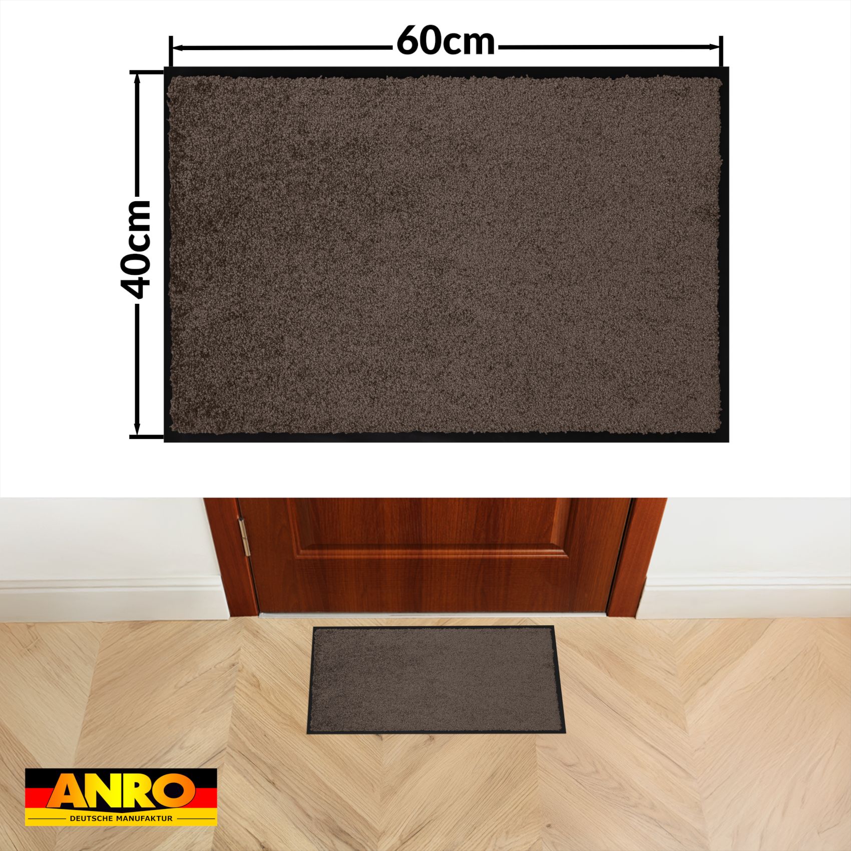 VQU-040-060-BRAU_20 Schmutzfangmatte Fussmatte QUEEN Sauberlaufmatte Schmutzmatte mit Gummirand für innen & außen 5 Größen Braun – 40 x 60 cm