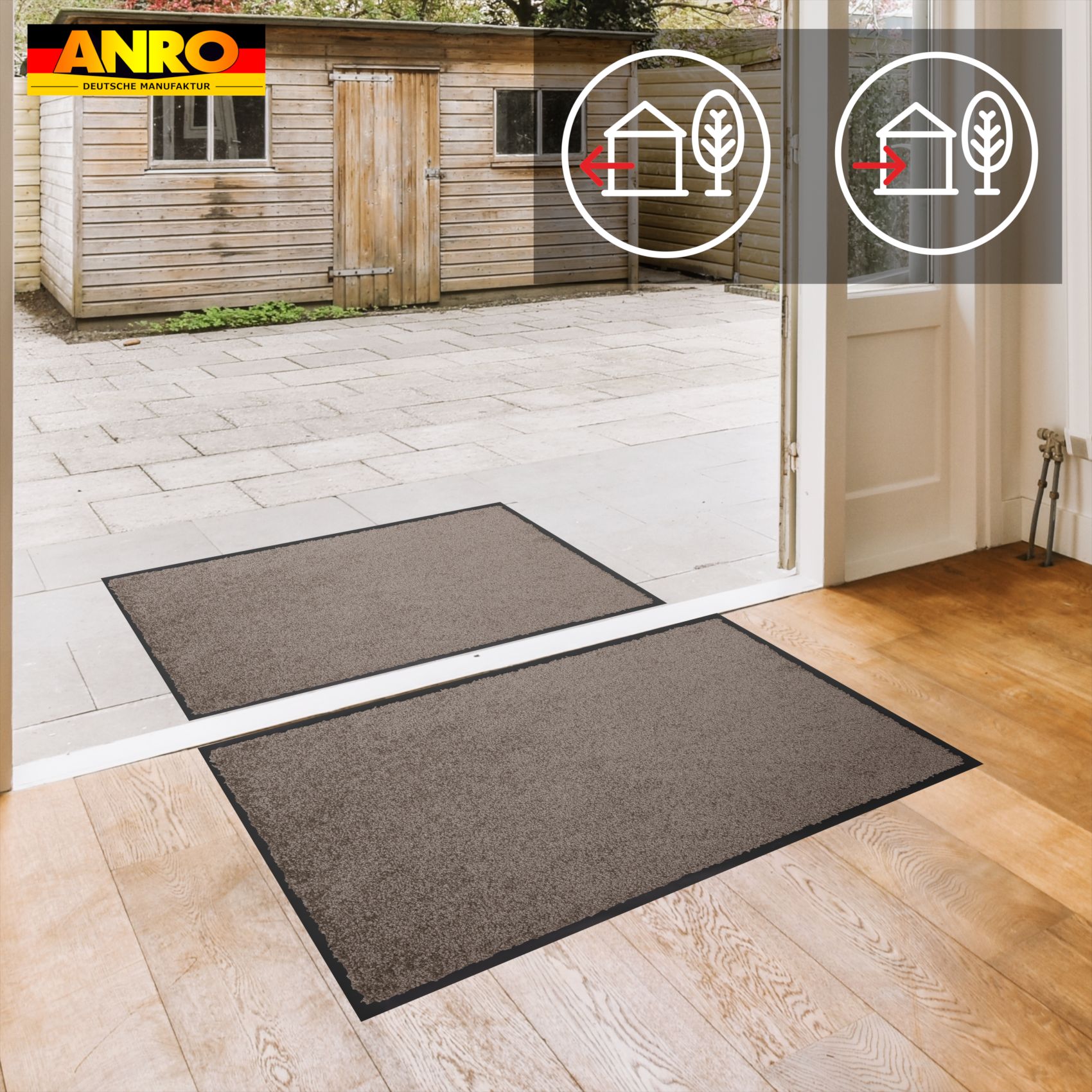 VQU-SMA-BRAU_40 Schmutzfangmatte Fussmatte QUEEN Sauberlaufmatte Schmutzmatte mit Gummirand für innen & außen 5 Größen Braun – 40 x 60 cm