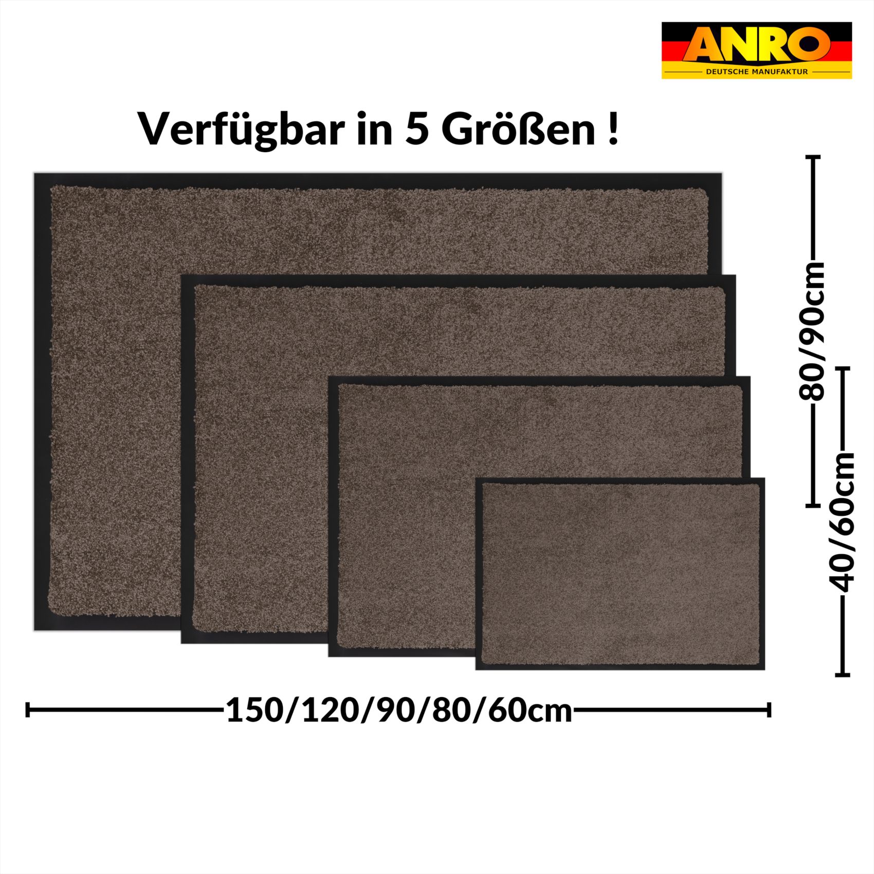 VQU-SMA-BRAU_71 Schmutzfangmatte Fussmatte QUEEN Sauberlaufmatte Schmutzmatte mit Gummirand für innen & außen 5 Größen Braun – 40 x 60 cm