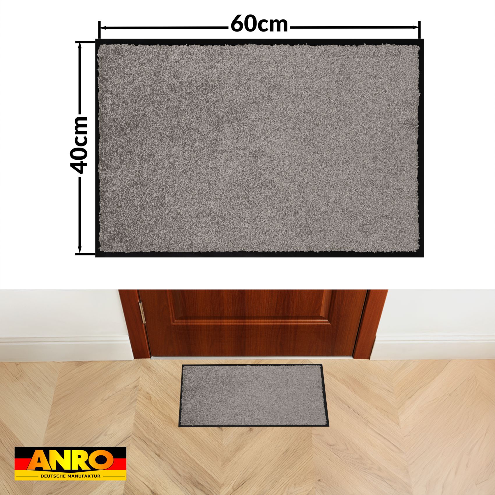 Schmutzfangmatte Fussmatte QUEEN Sauberlaufmatte Schmutzmatte mit Gummirand für innen & außen 5 Größen Grau – 40 x 60 cm