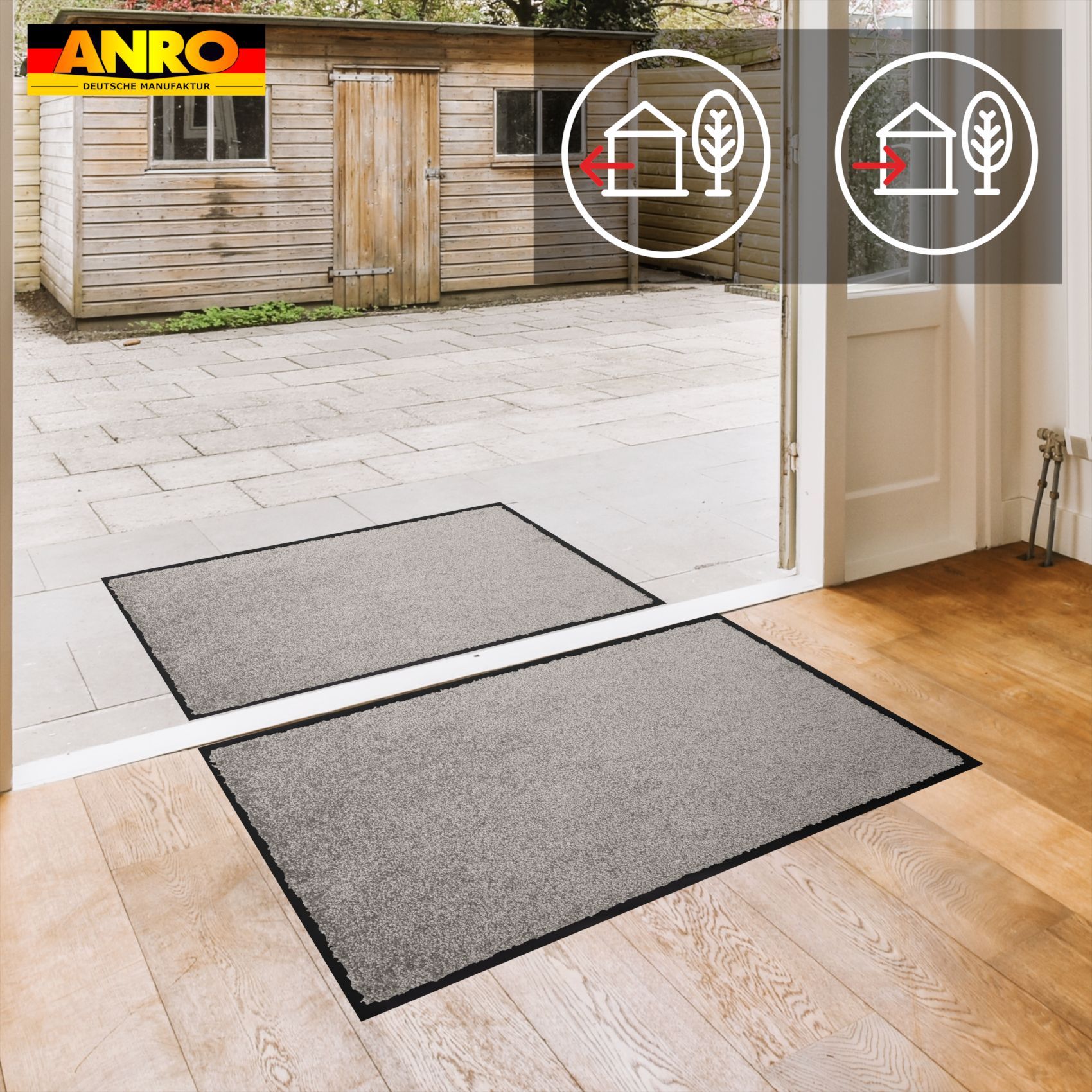 Schmutzfangmatte Fussmatte QUEEN Sauberlaufmatte Schmutzmatte mit Gummirand für innen & außen 5 Größen Grau – 40 x 60 cm