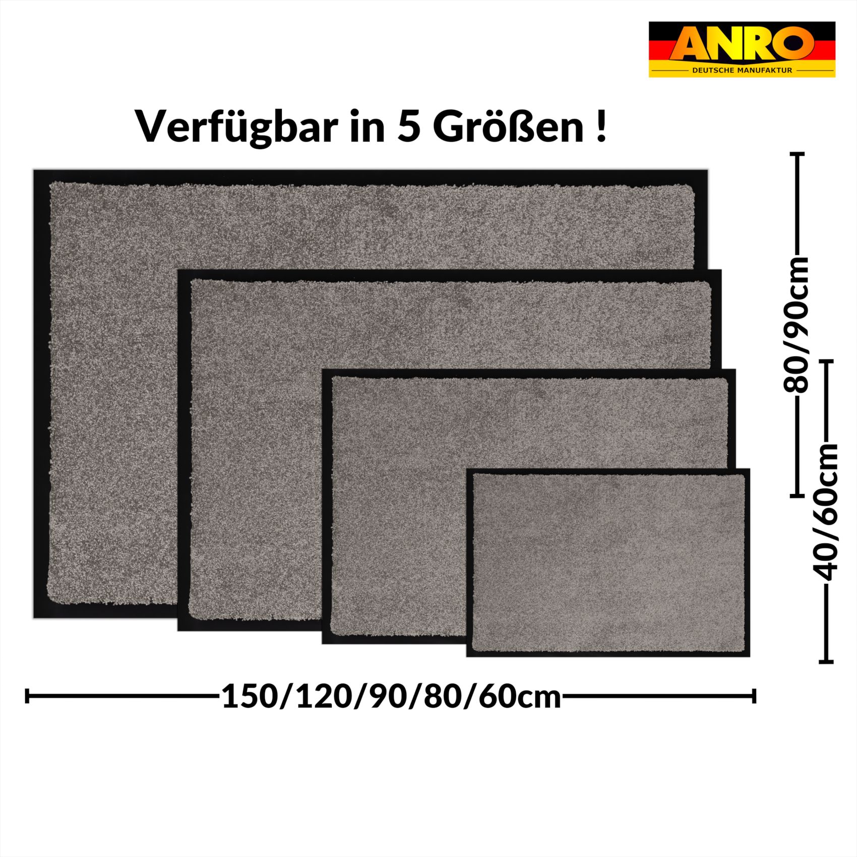 Schmutzfangmatte Fussmatte QUEEN Sauberlaufmatte Schmutzmatte mit Gummirand für innen & außen 5 Größen Grau – 40 x 60 cm