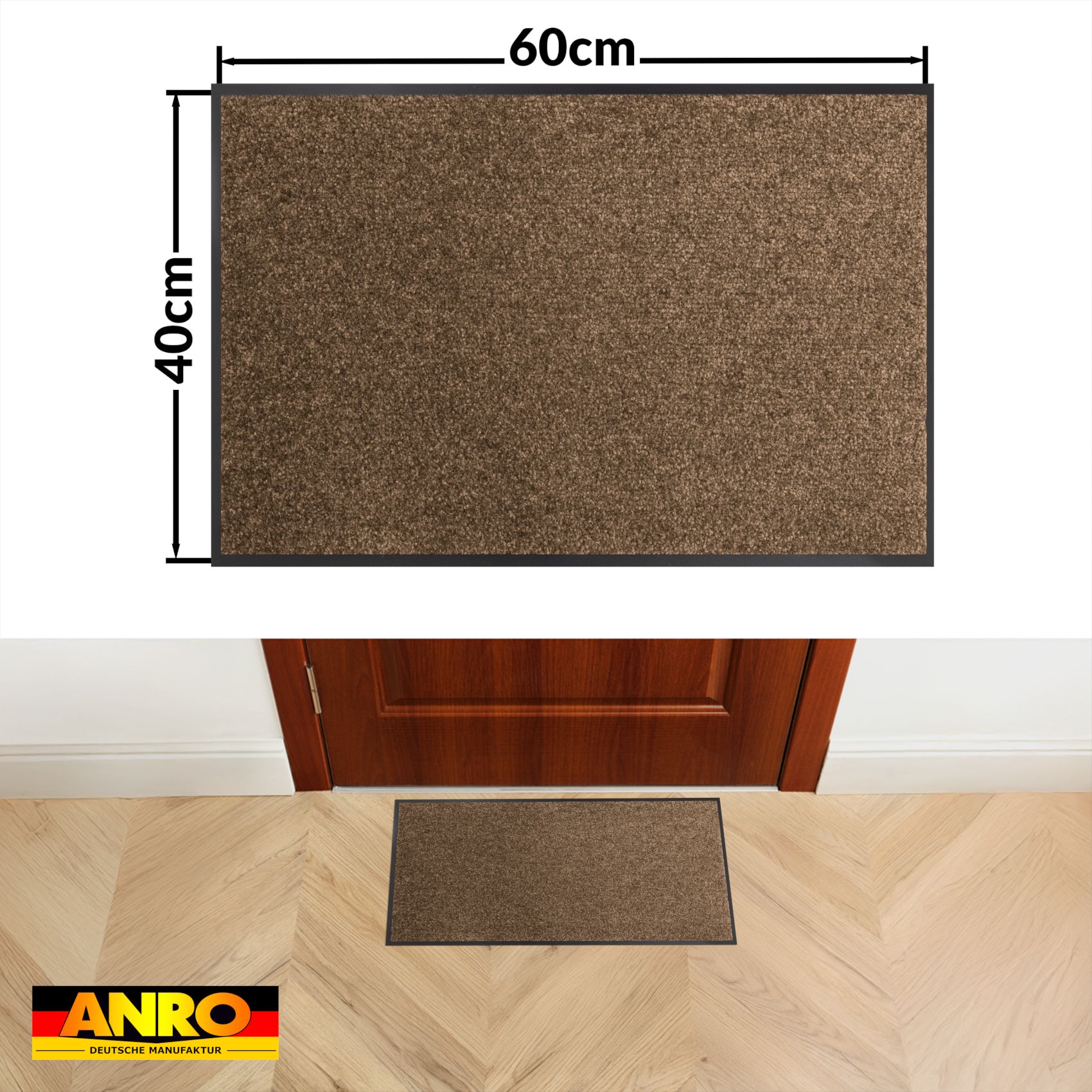 Schmutzfangmatte Fußmatte AMIGO Sauberlaufmatte Schmutzmatte mit Gummirand für innen & außen 8 Größen Braun – 40 x 60 cm