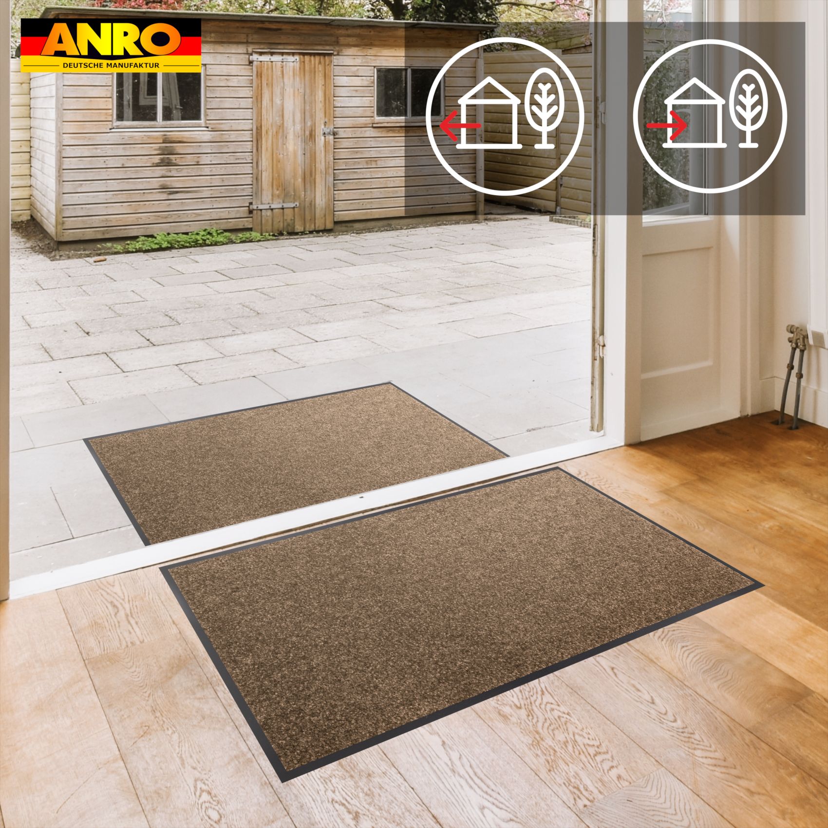 Schmutzfangmatte Fußmatte AMIGO Sauberlaufmatte Schmutzmatte mit Gummirand für innen & außen 8 Größen Braun – 40 x 60 cm