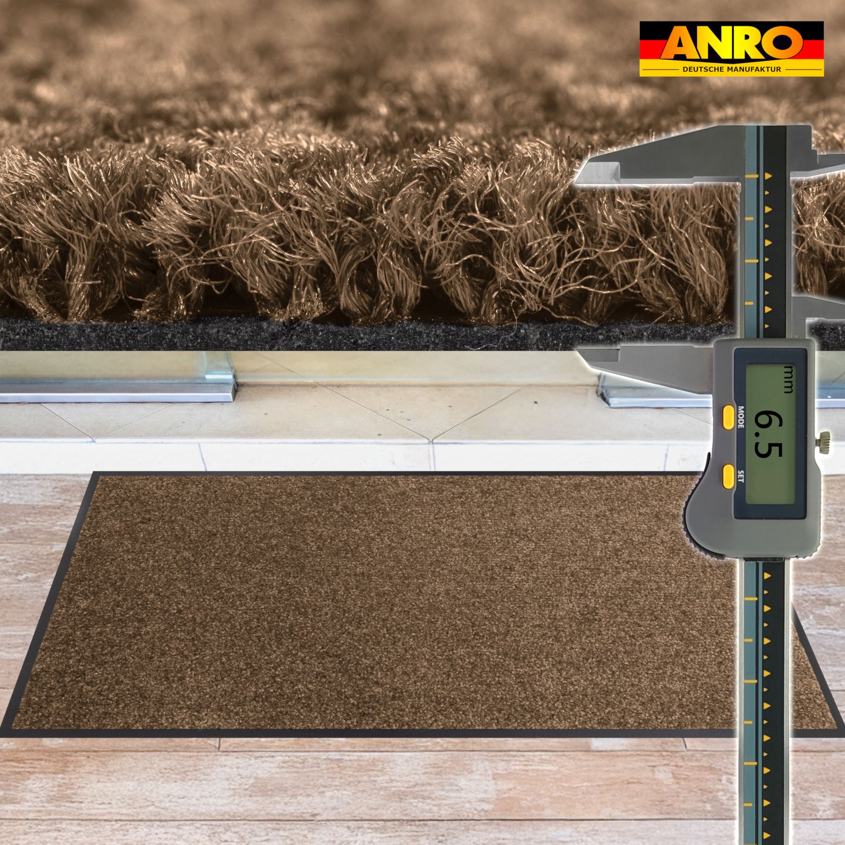 Schmutzfangmatte Fußmatte AMIGO Sauberlaufmatte Schmutzmatte mit Gummirand für innen & außen 8 Größen Braun – 40 x 60 cm