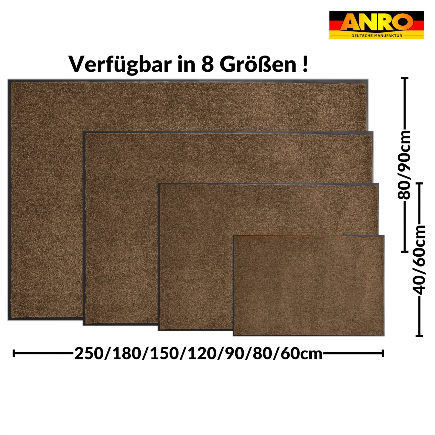 Schmutzfangmatte Fußmatte AMIGO Sauberlaufmatte Schmutzmatte mit Gummirand für innen & außen 8 Größen Braun – 40 x 60 cm